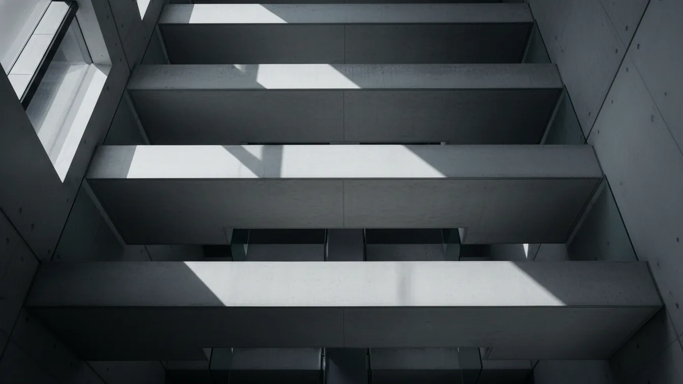 Staircase with four distinct levels photographed from below