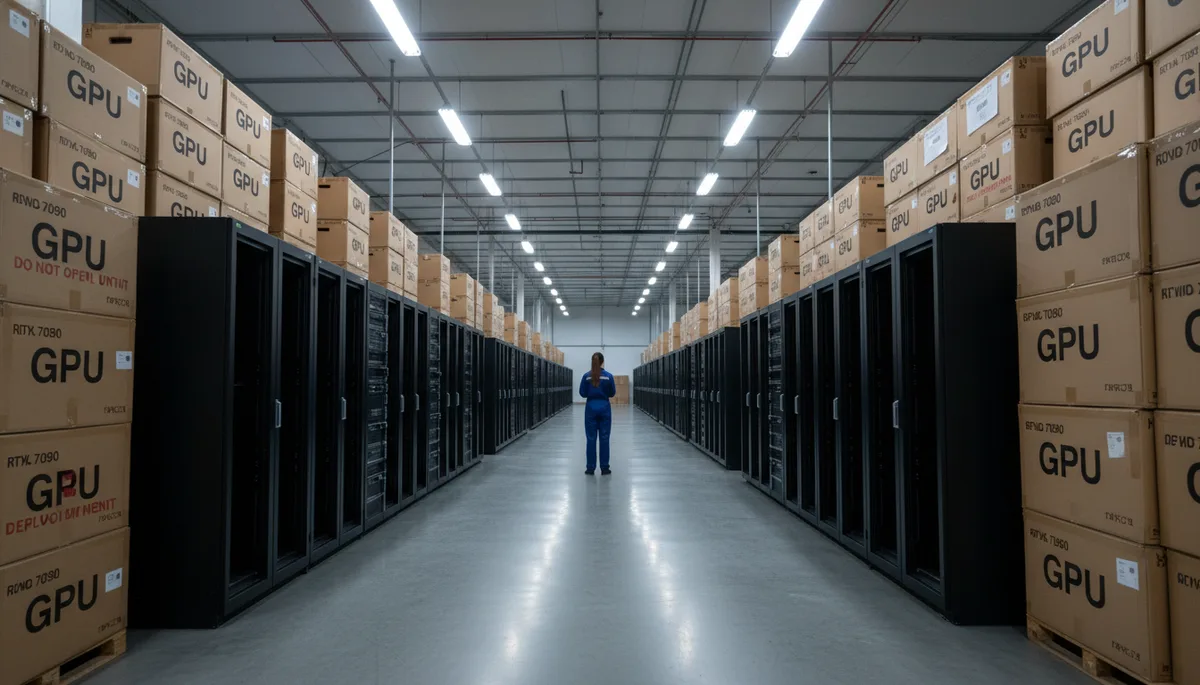 Empty data center with stacked GPU boxes