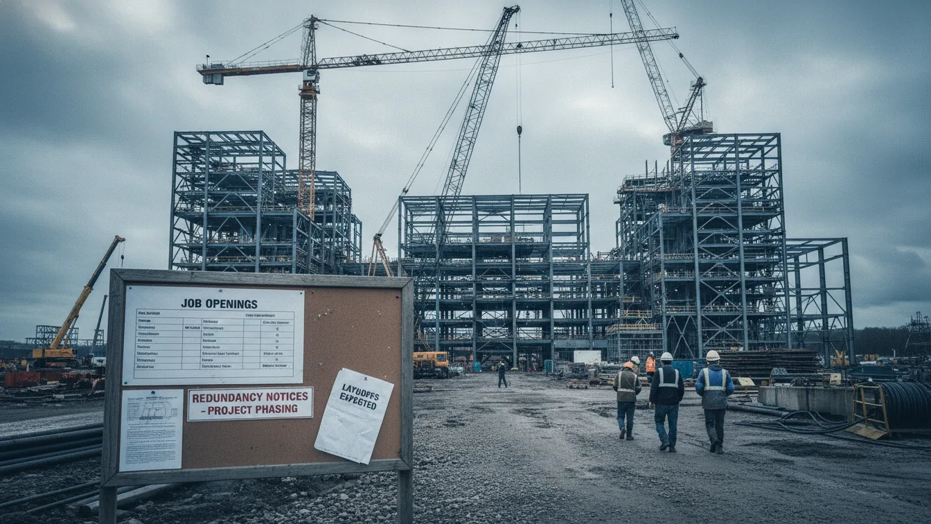 Infrastructure construction site with job listings notice board
