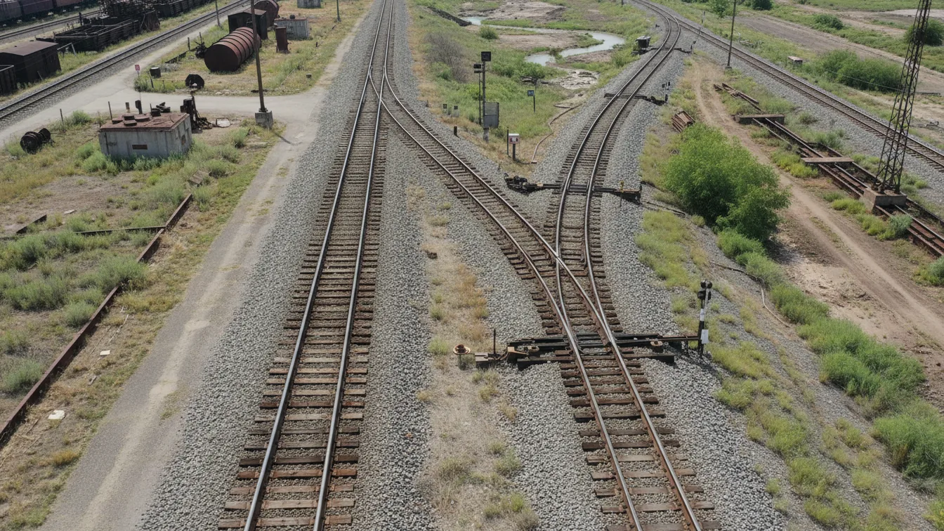 Railroad junction where one track is straight and one curves