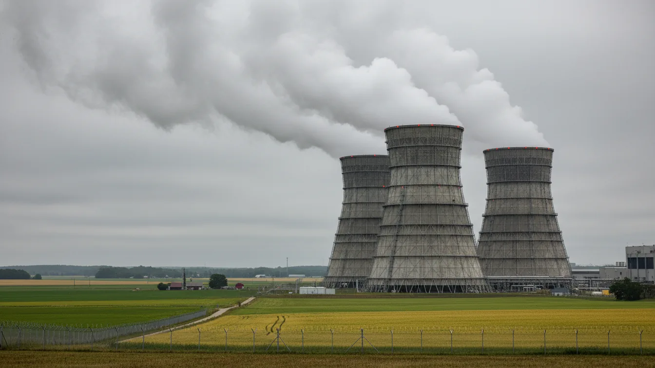 Data center cooling towers billowing steam