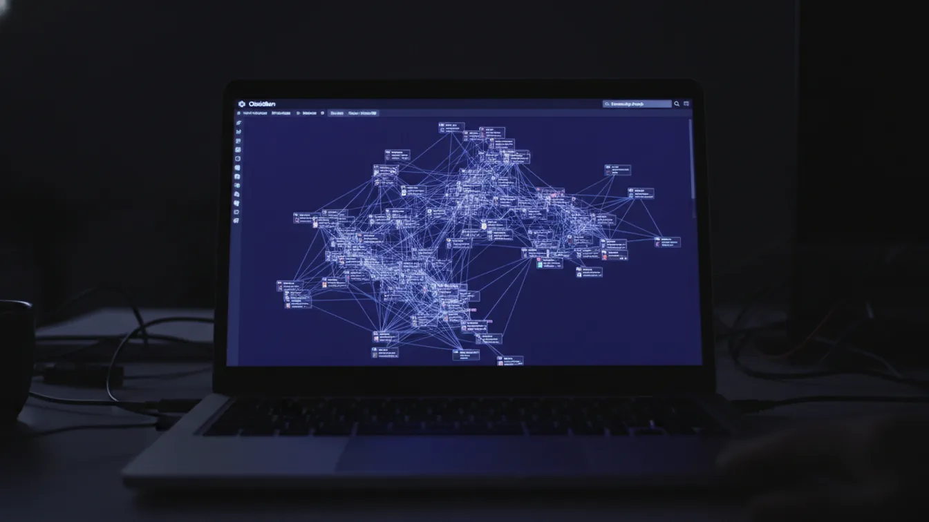 Obsidian knowledge graph on laptop screen