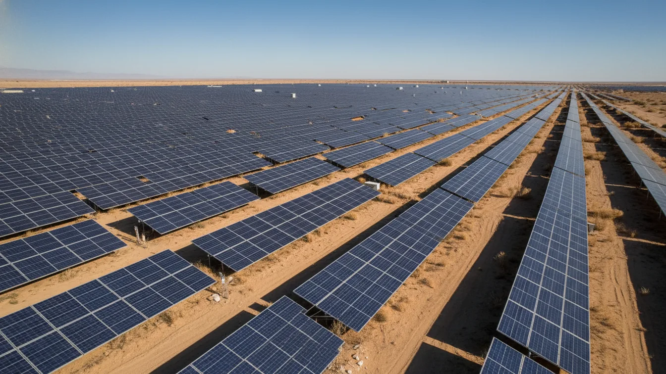 Vast solar farm in arid landscape