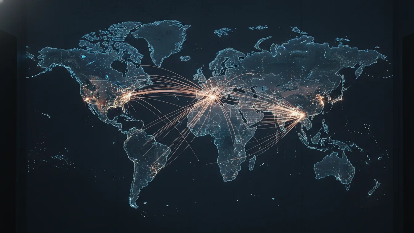 World map showing intensified data flows from Asia