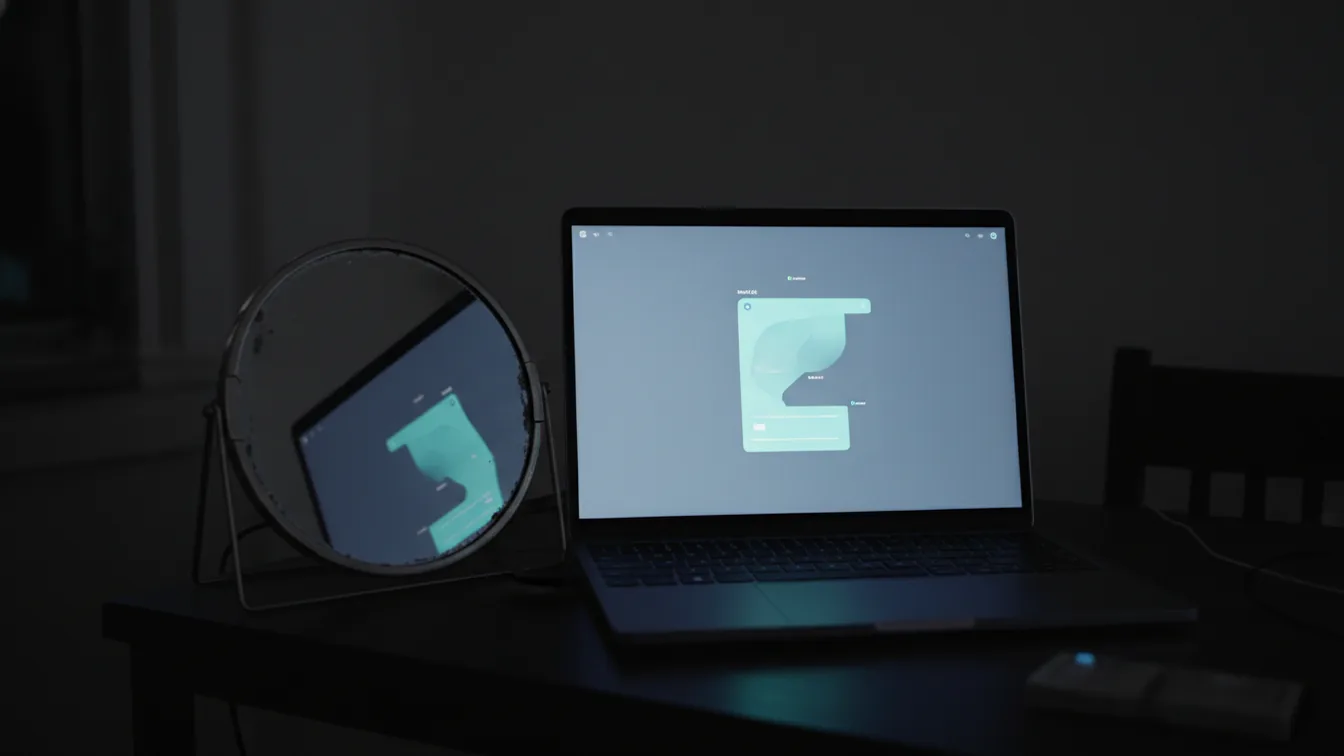 Mirror reflecting a glowing AI interface