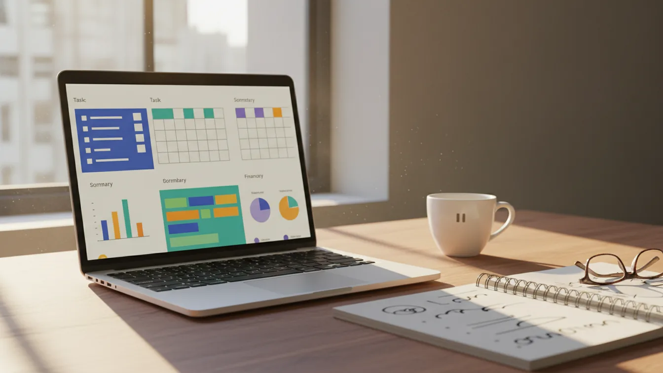 Clean laptop dashboard with organized tasks