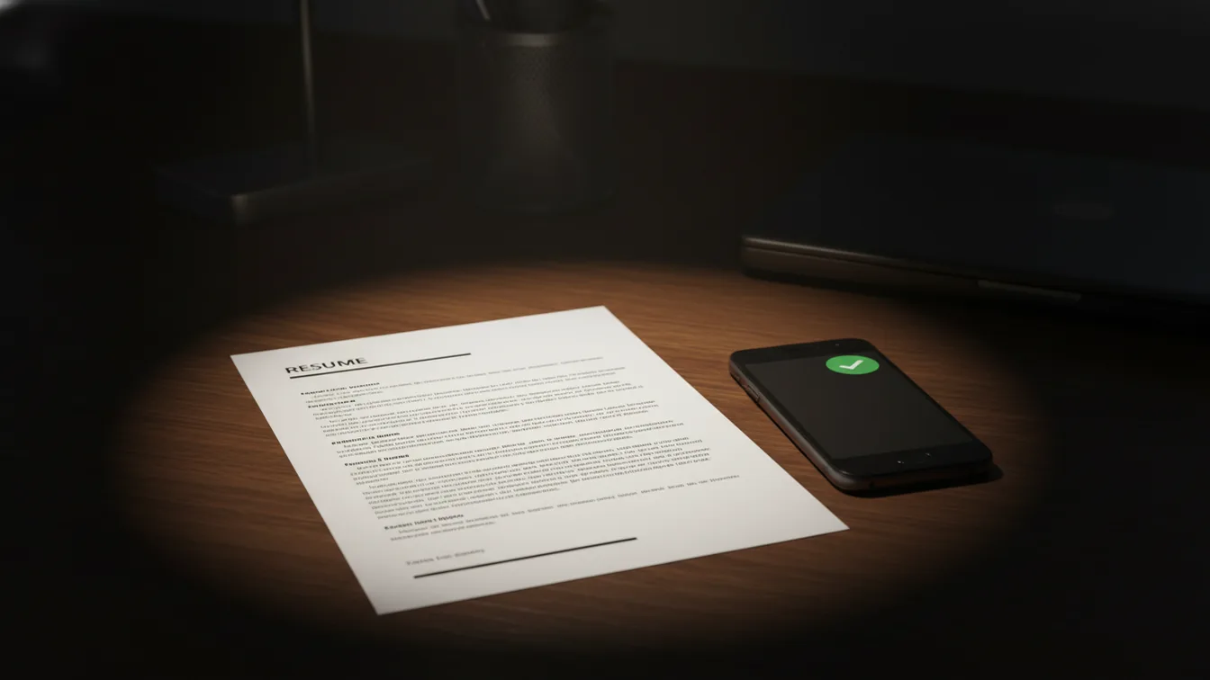 Resume on a desk with a phone showing a call notification