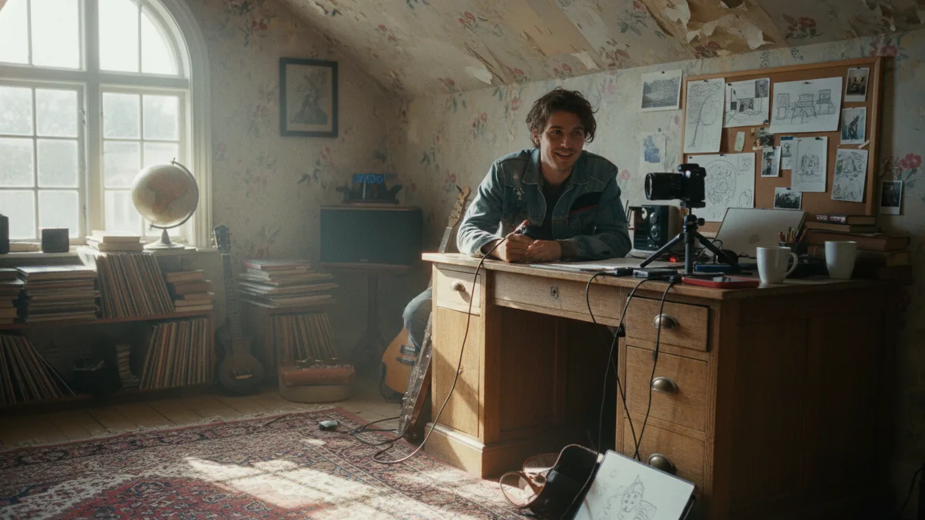 Creator at desk filming authentically with natural light