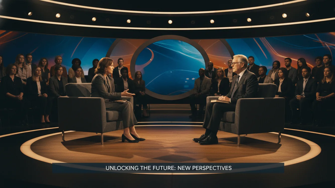 Talk show stage with two serious chairs