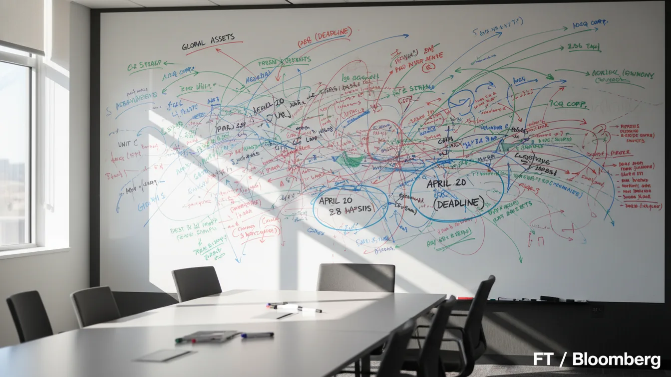 Strategic whiteboard covered in April dates