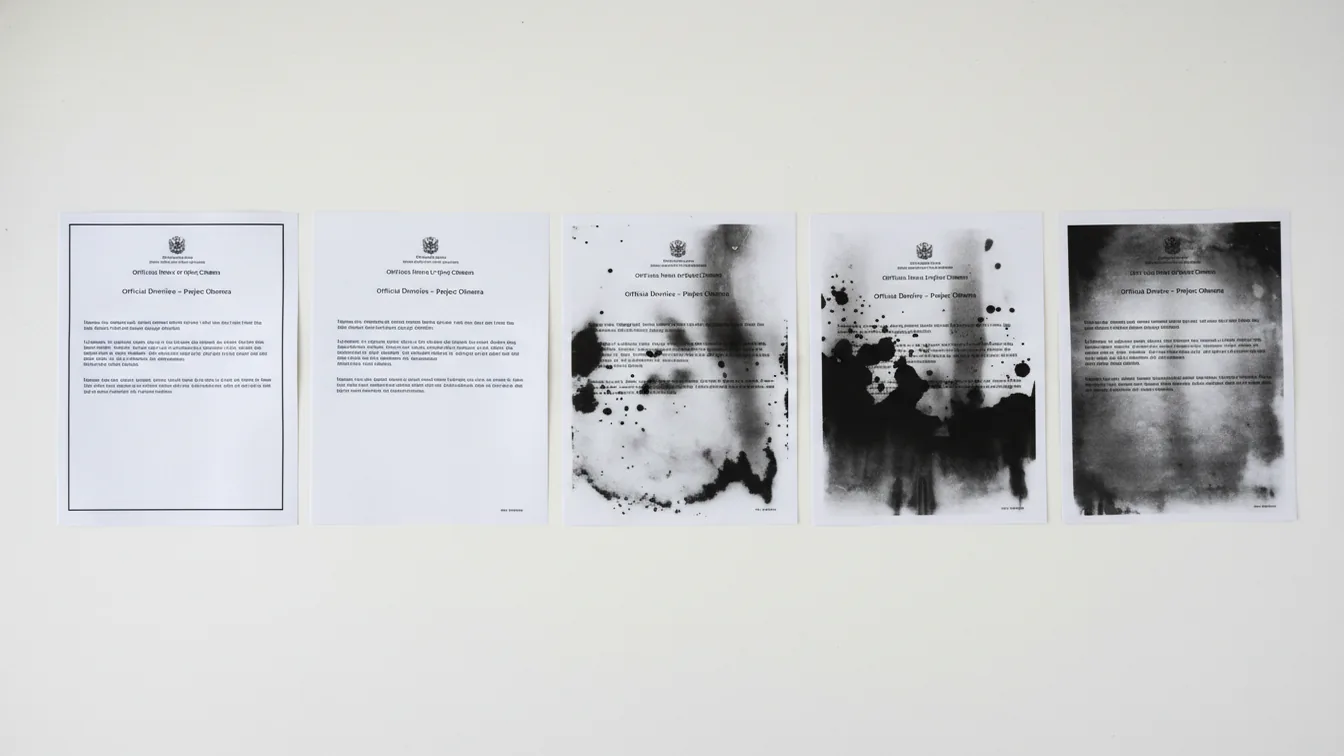 Five photocopies degrading in sequence