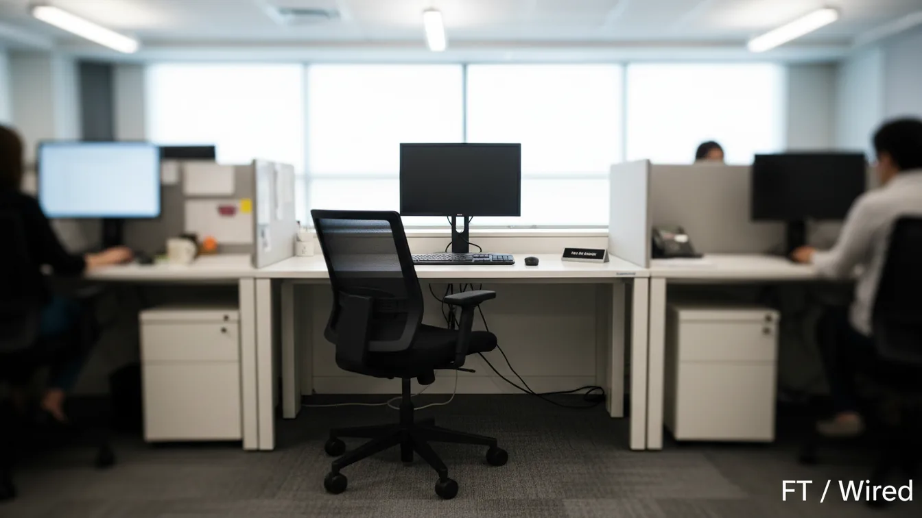 Empty entry-level workstation with unused nameplate