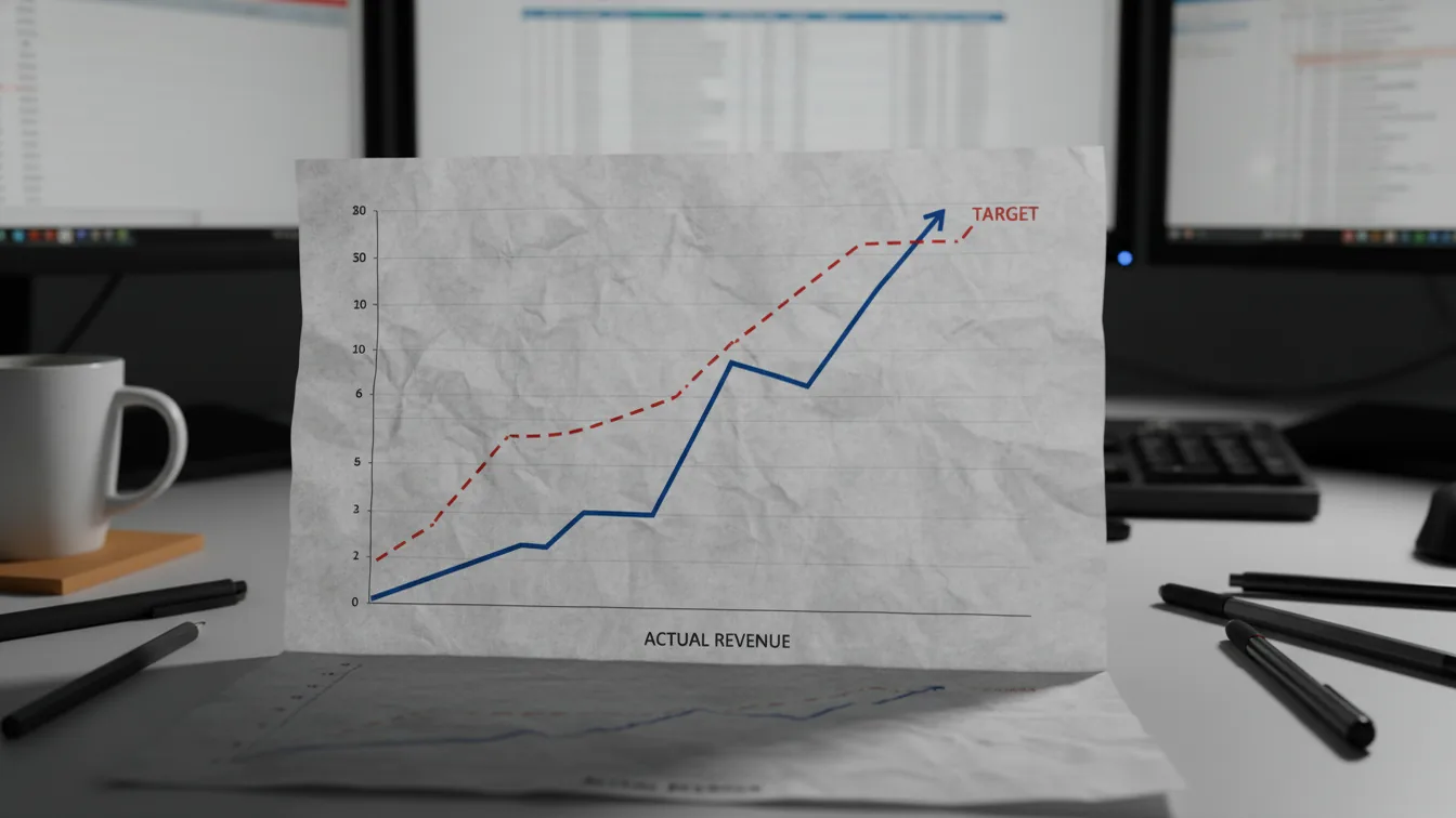 Financial chart with stark gap between actual and target lines