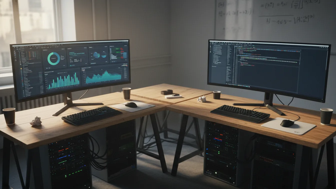 Minimal startup workspace with two desks
