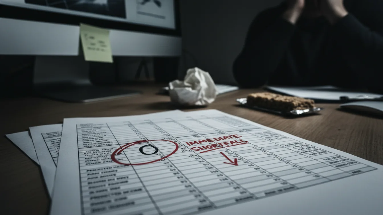 Budget spreadsheet with red circle at April showing zero