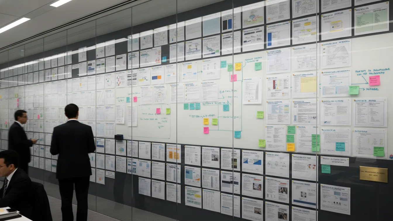 Office wall covered in organized structured knowledge